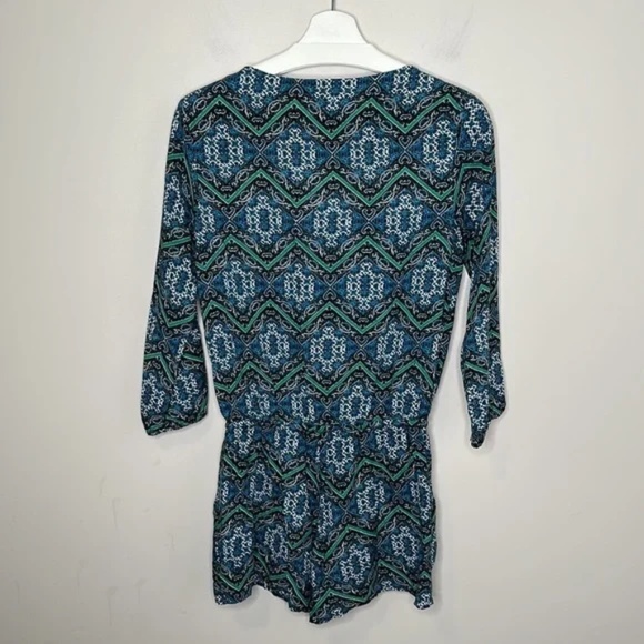 Ella Moss Green and Blue Button Down ¾ Sleeve Romper - Picture 11 of 13